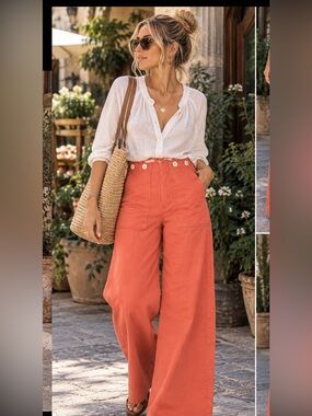 Pilcro Wide-Leg High-Waist Pants in Coral